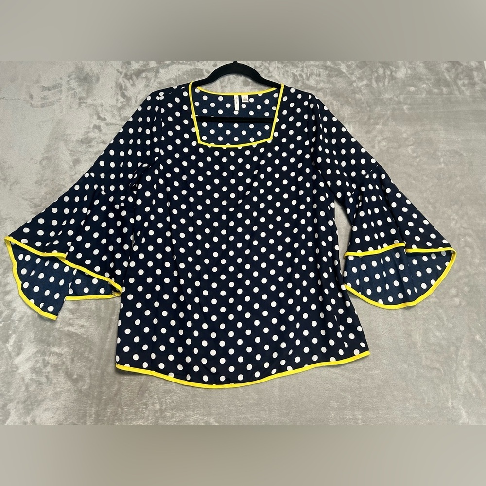 C EST CATO Ruffle Sleeve Polka Dot Square Neck Blouse Top Women’s Small